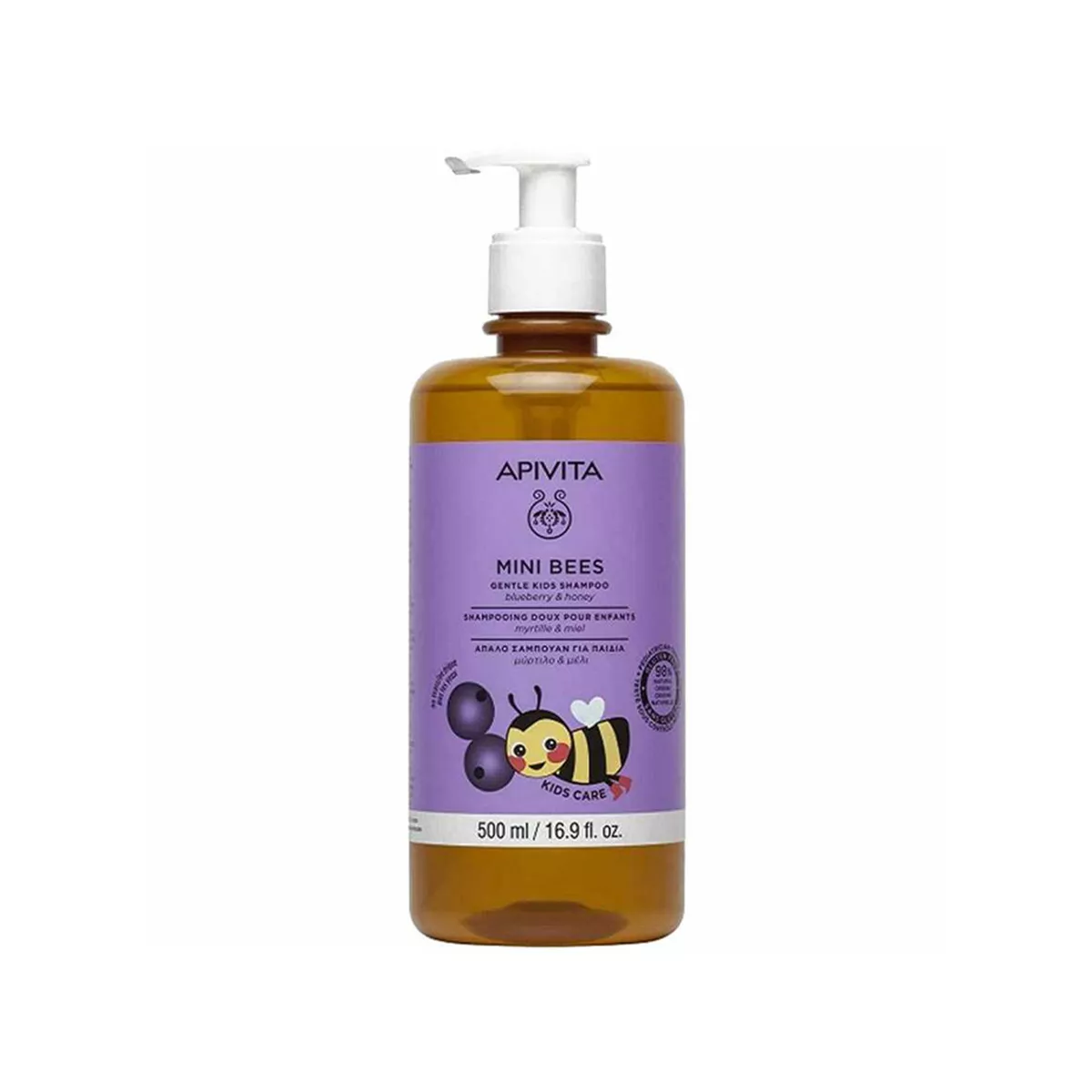 Apivita – Mini Bees Gentle Kids Shampoo with Blueberry & Honey 500 ML