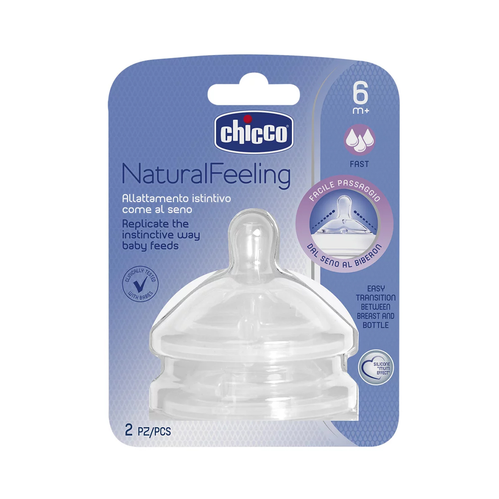 Chicco – Natural Feeling Kokë Biberoni 3 Pika (6 m+) - 2 pcs