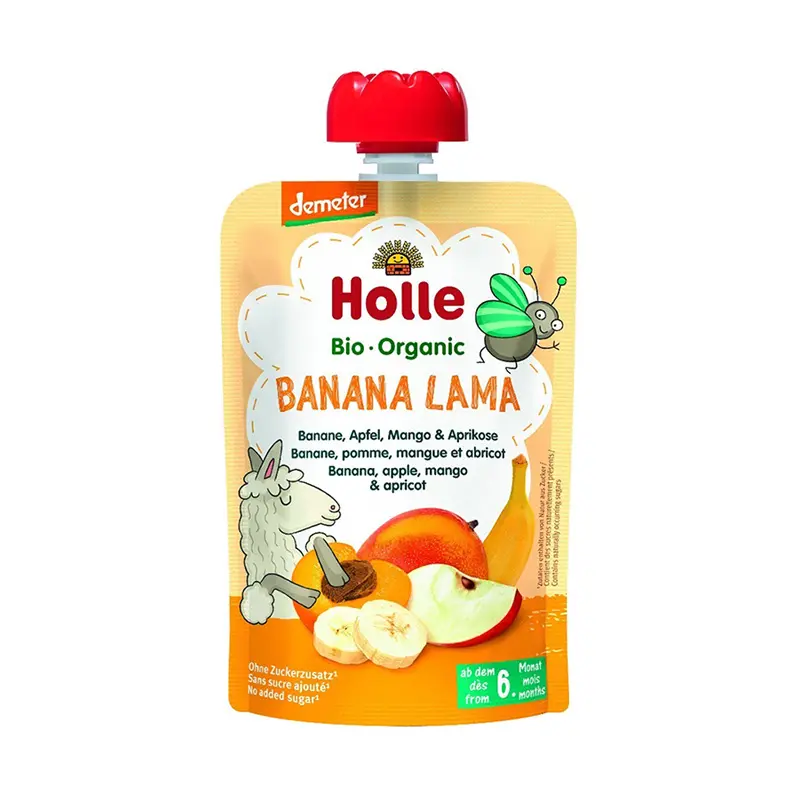 Holle – Banana Lama-Pure me Banane, mango, kajsi & molle(6 m+) 100 Gr