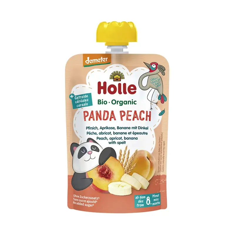 Holle – Panda Peach - Pure me kajsi, pjeshkë, tërshërë & banane (8 m+) 100 Gr