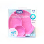 Chicco - Pjatë Silikoni Me Ndarje Rozë (12 m+)