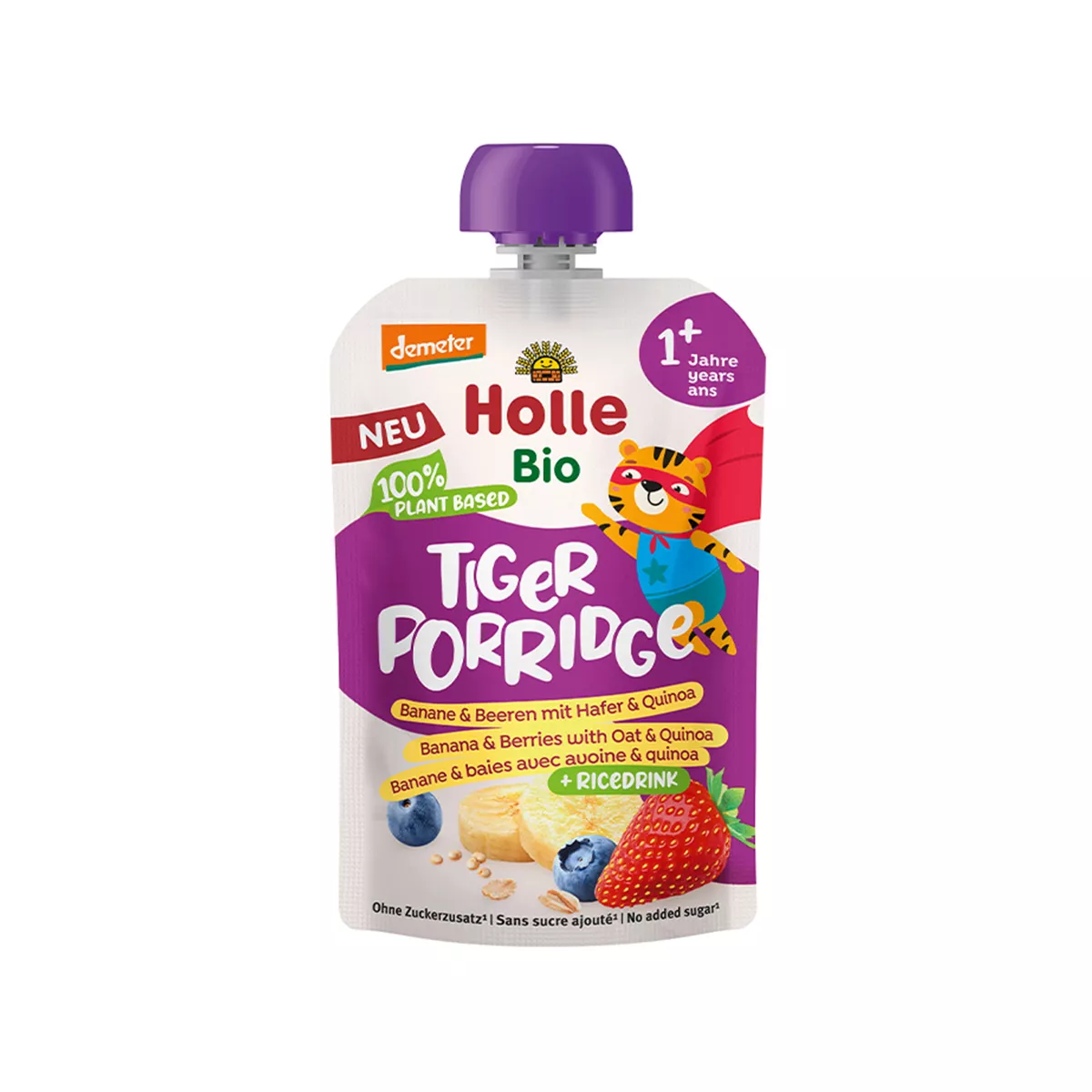 Holle – Tiger Porridge - Pure me manaferra, banane, kuinoa & tërshërë (12 m+)
