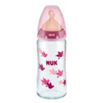 NUK – Temp. Control – Latex Glass Bottle Pink (0-6 m) 240 ML