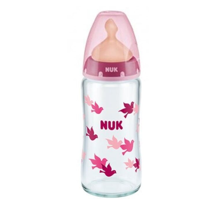 NUK – Temp. Control – Latex Glass Bottle Pink (0-6 m) 240 ML