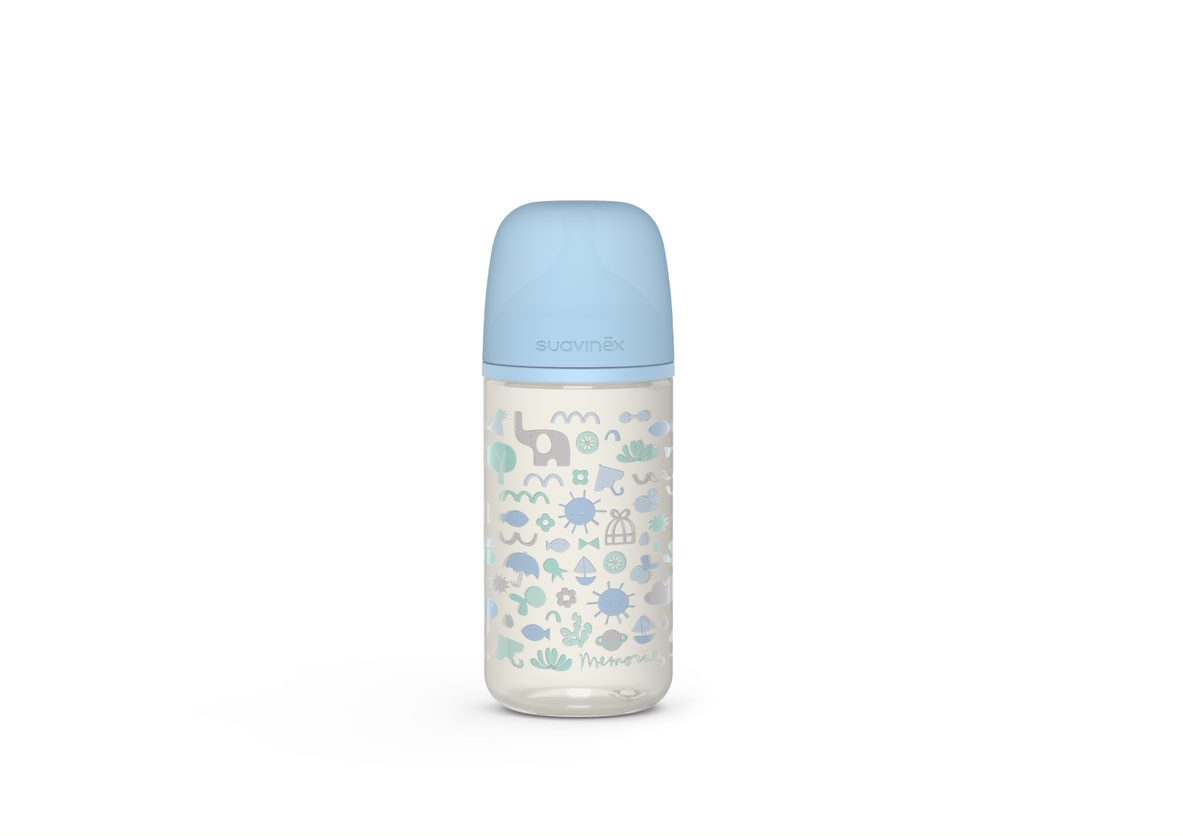 Suavinex - Memory - Silicon Plastic Bottle Blue (3 m+) 270 ML