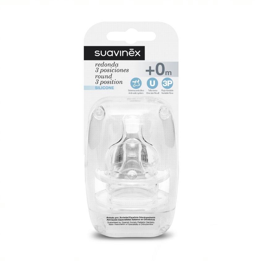 Suavinex - Biberon Ushqyes Silikoni me 3 Pozicione (0 m+) - 2pcs