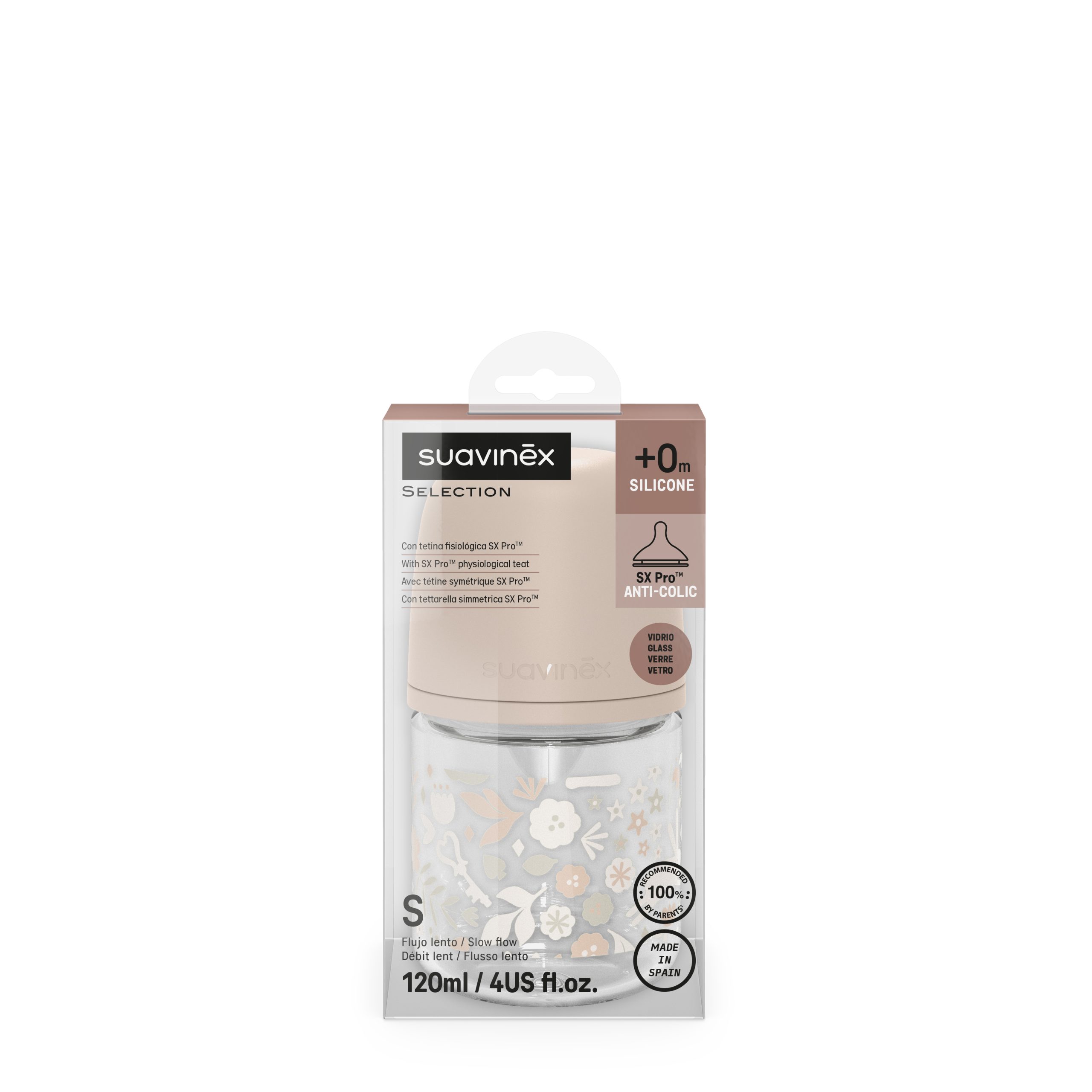 Suavinex - Wonderland - Silicon Glass Bottle S Pink (0 m+) 120 ML