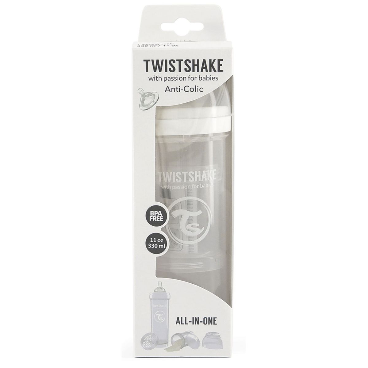 Twistshake – Anti-Colic Plastic Bottle White (4 m+) – 330 ML