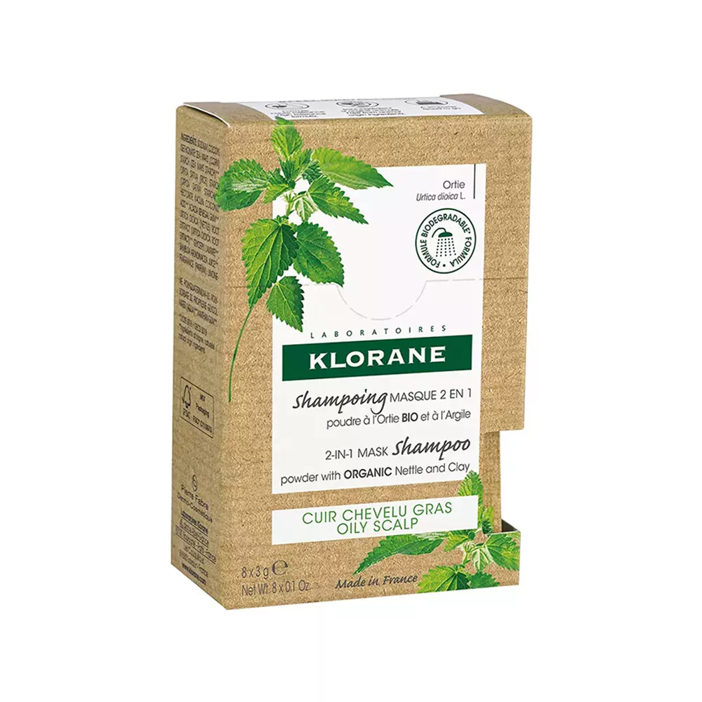 Klorane - Oil Control 2-in-1 Mask Shampoo Powder with Nettle & Clay - 8 X 3 Gr